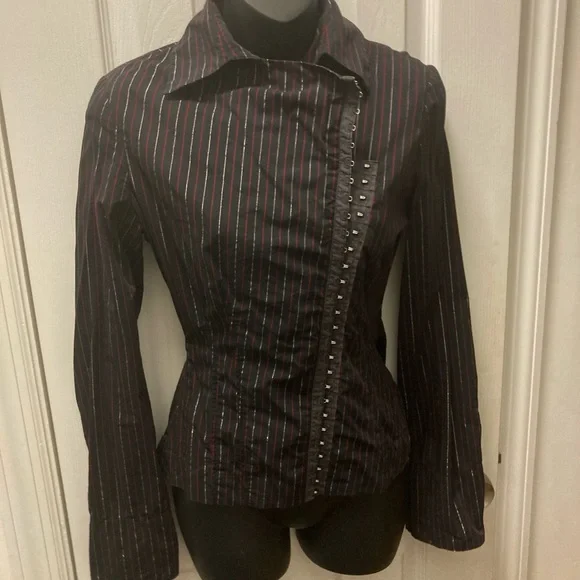 Vintage Le Chateau Black, Red & Silver Pinstriped Shirt - Picture 1 of 5
